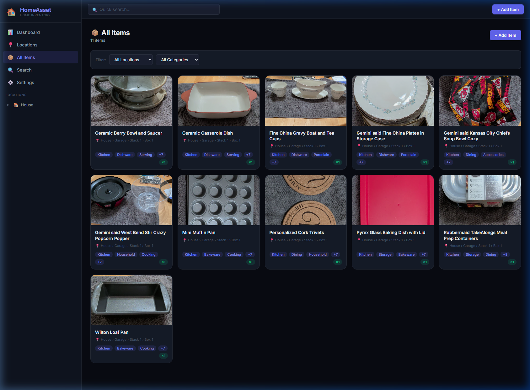 HomeAsset All Items View